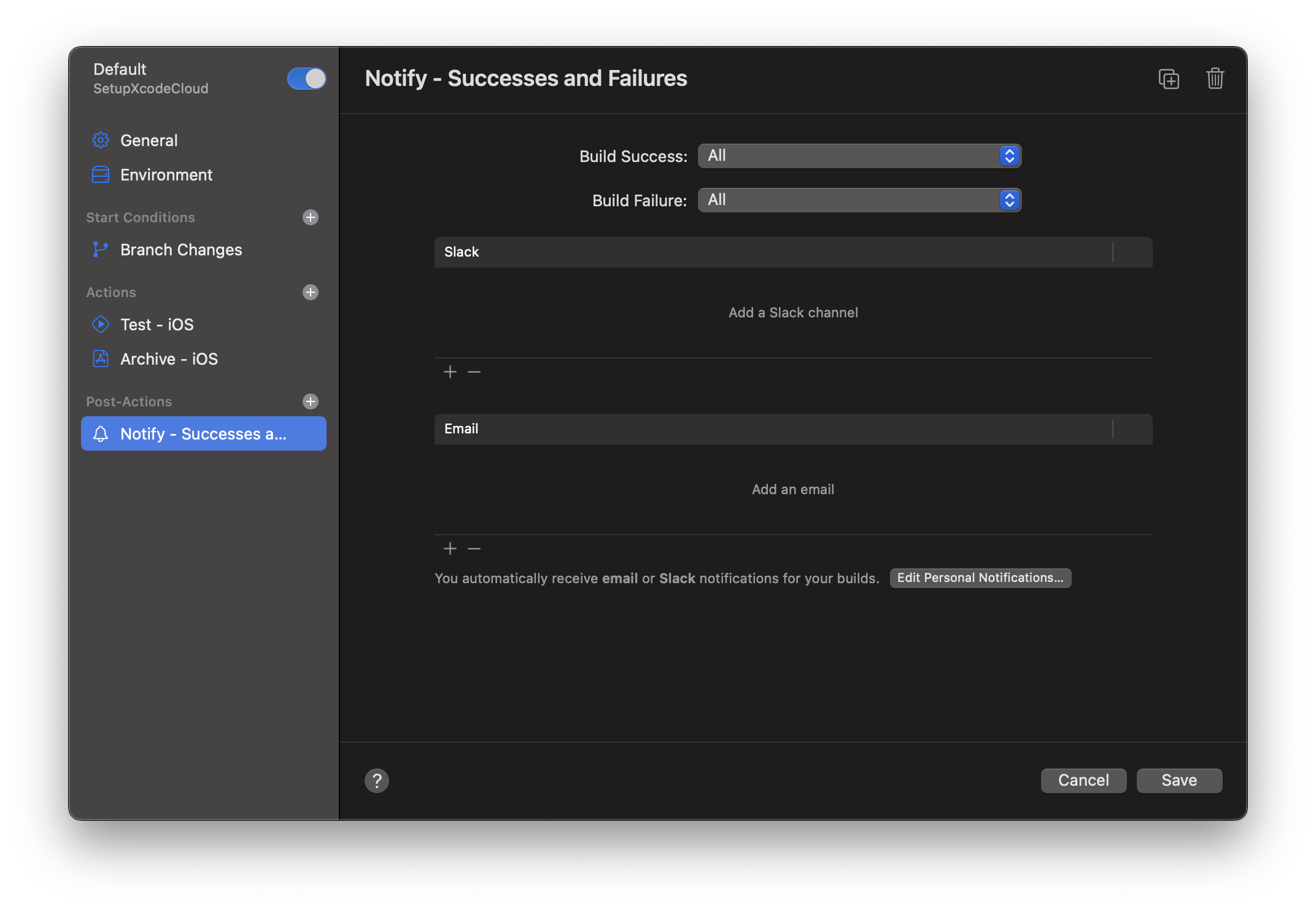 Edit workflow - Post actions